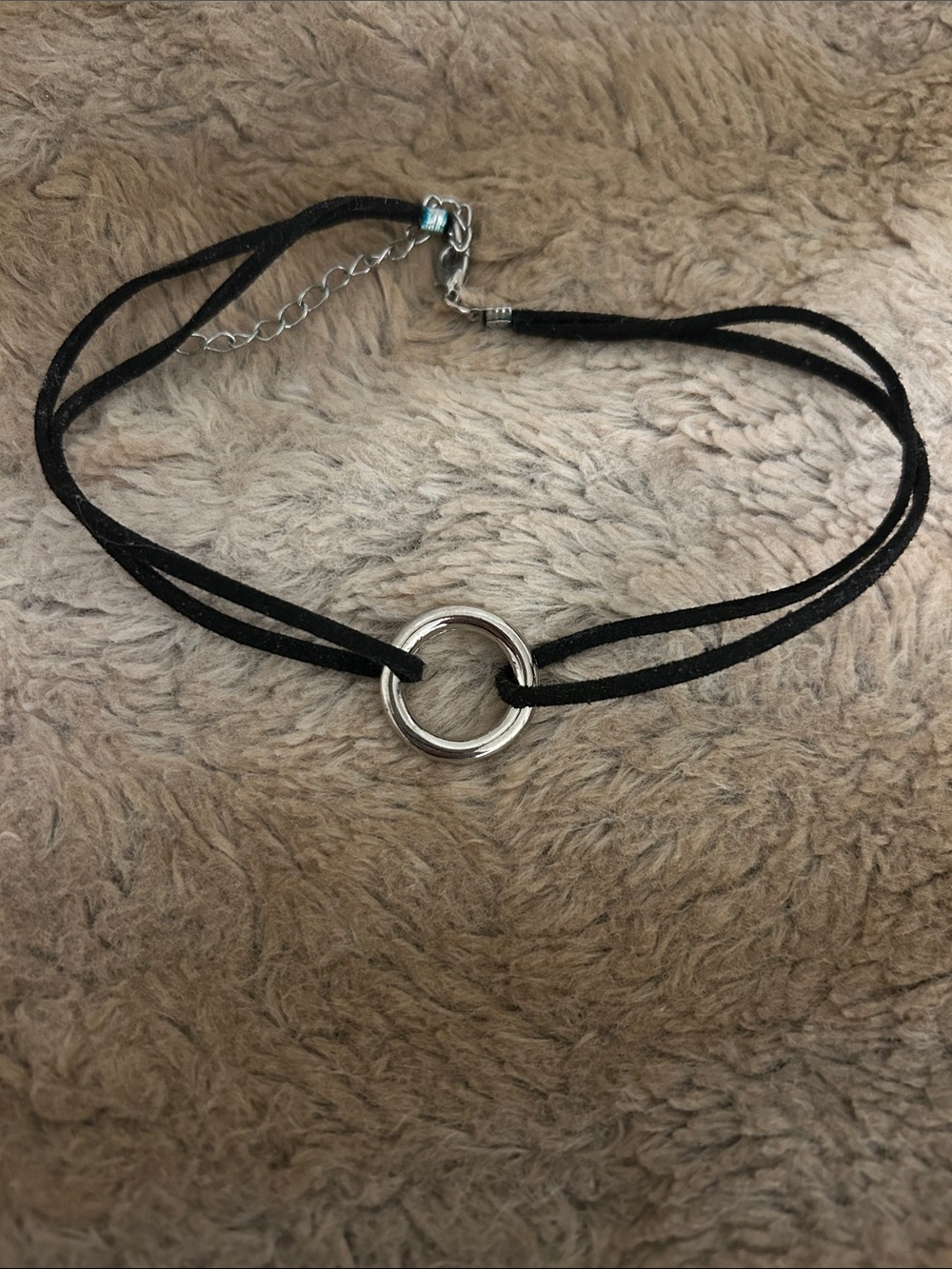 Black Double-Strand Choker Necklace with Silver Ring